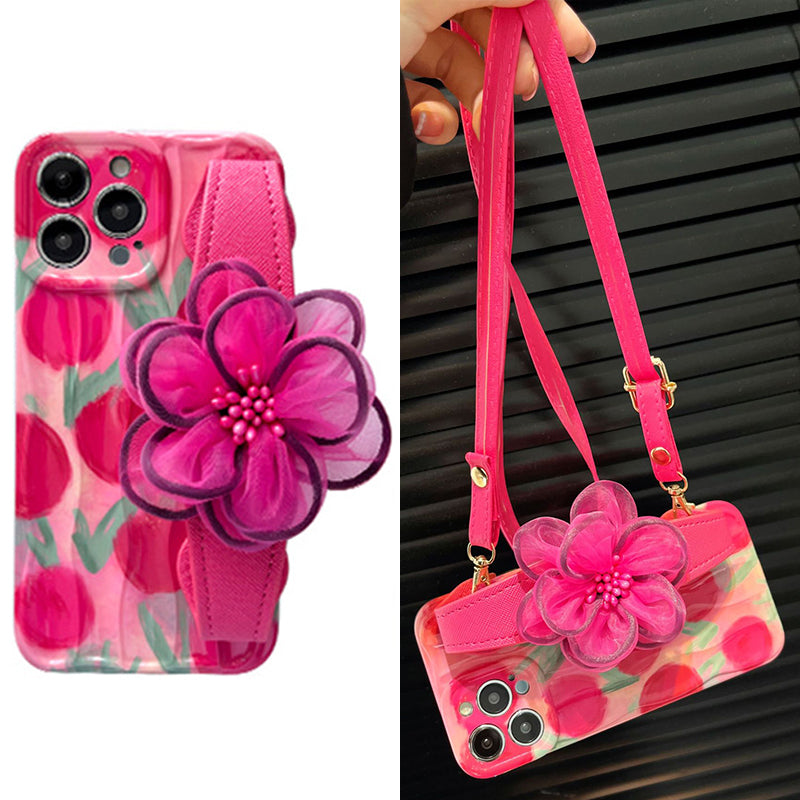 TPU Case for iPhone 12 Pro Max , Gauze Flower Leather Wristband Pattern Phone Cover with Shoulder Strap TPU Case for iPhone 12 Pro Max , Gauze Flower Leather Wristband Pattern Phone Cover with Shoulder Strap
